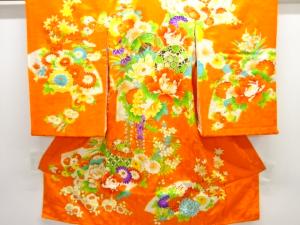 花鼓模様刺繍子供着物(内袖・長襦袢付き)